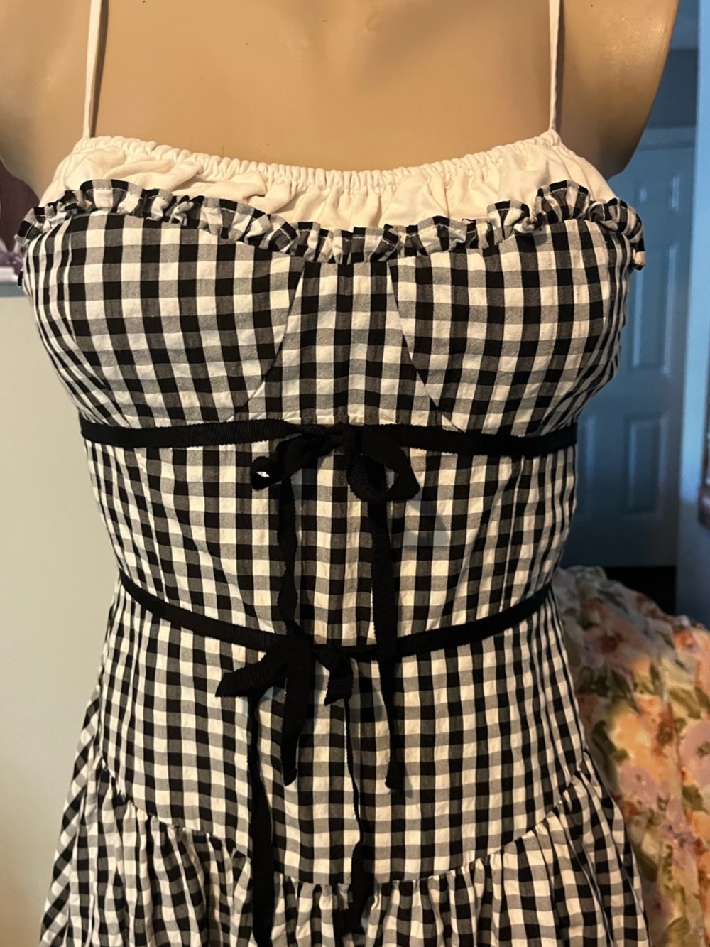 For Love and Lemons Black and White Gingham Spaghetti Strap Dress - Picture 2 of 8